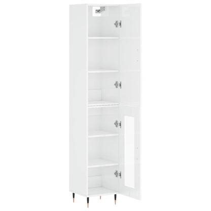 Highboard High Gloss White 34.5x34x180 cm Engineered Wood