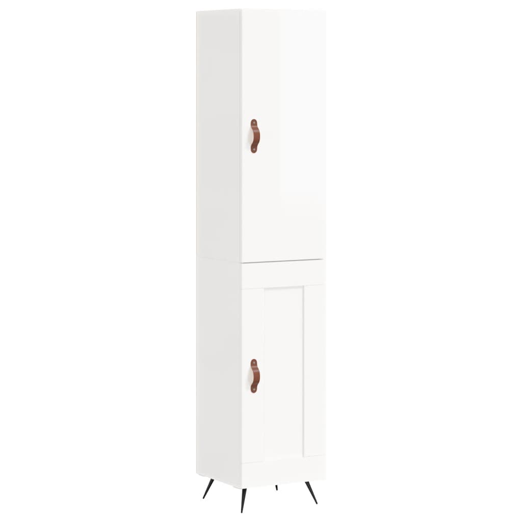 Highboard High Gloss White 34.5x34x180 cm Engineered Wood