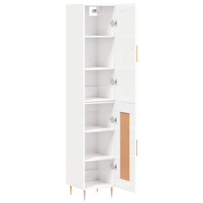 Highboard High Gloss White 34.5x34x180 cm Engineered Wood
