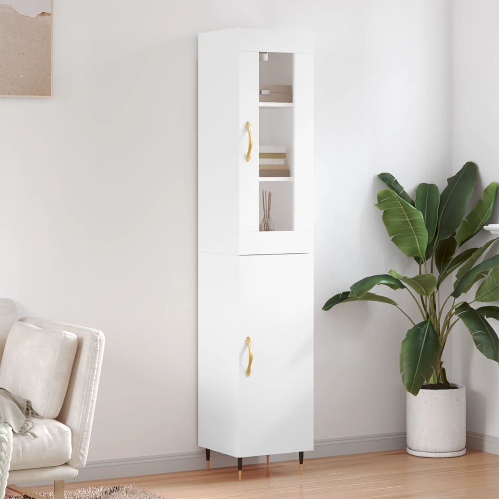 Highboard White 34.5x34x180 cm Engineered Wood