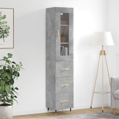 Highboard Concrete Grey 34.5x34x180 cm Engineered Wood