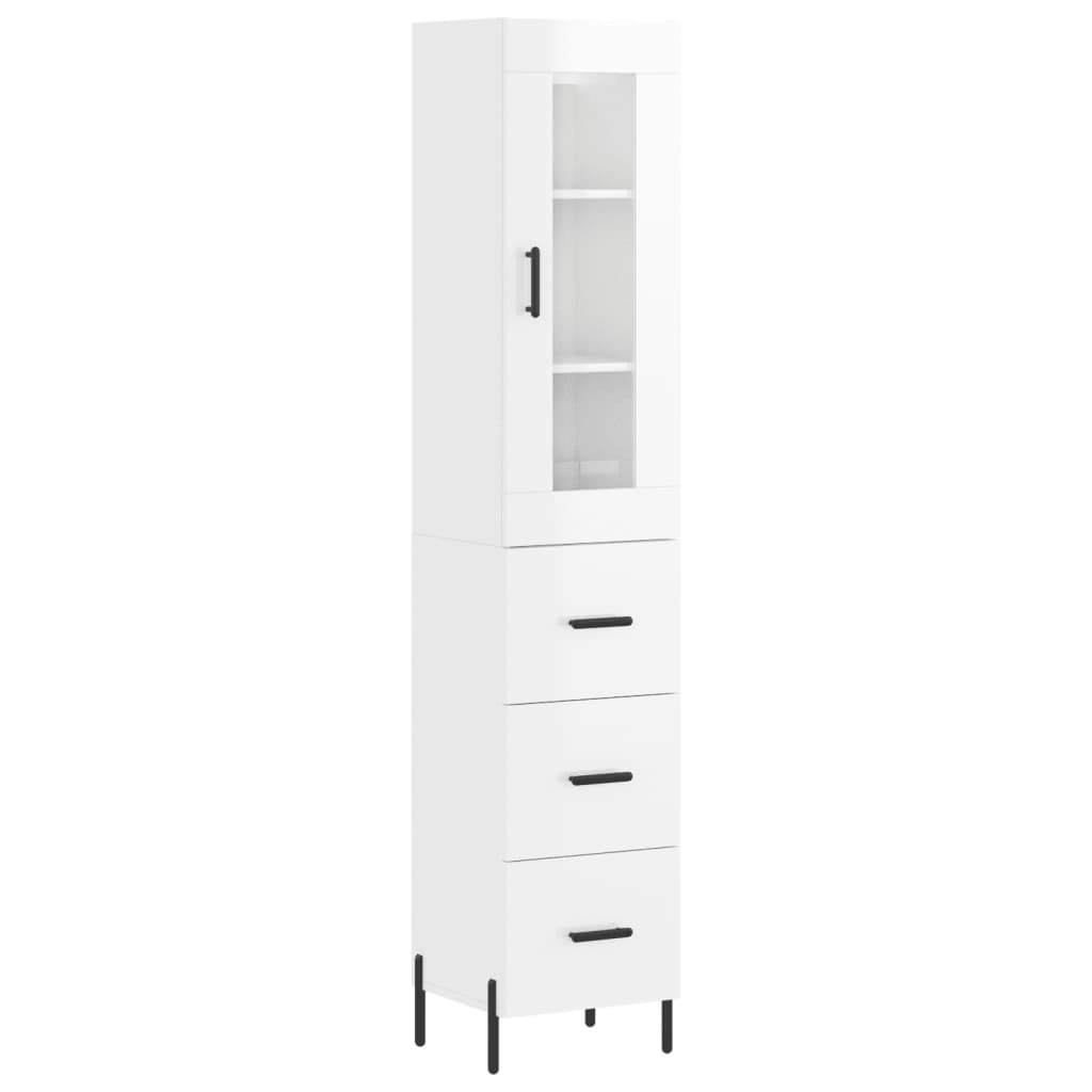 Highboard High Gloss White 34.5x34x180 cm Engineered Wood