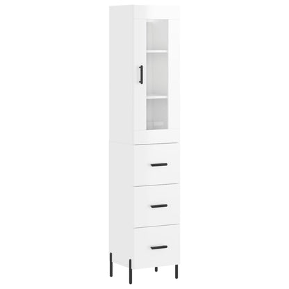 Highboard High Gloss White 34.5x34x180 cm Engineered Wood