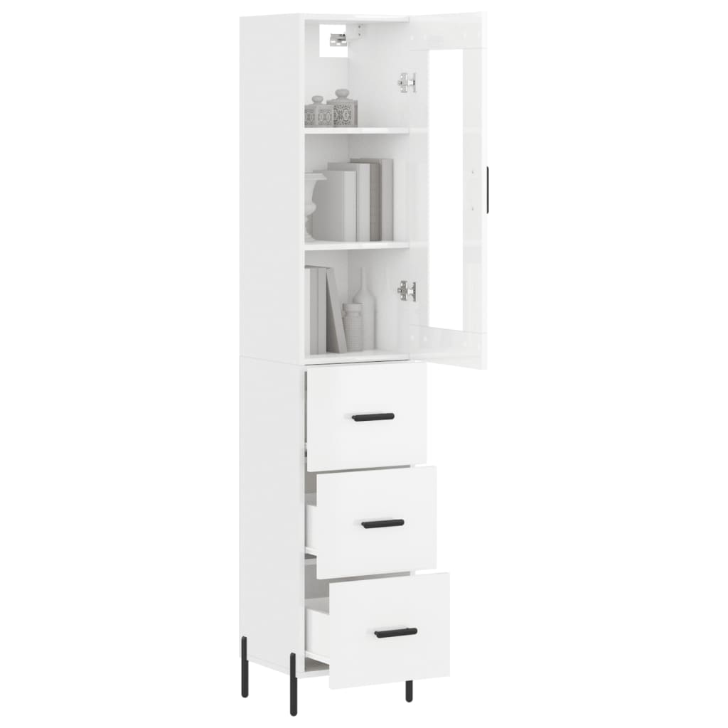 Highboard High Gloss White 34.5x34x180 cm Engineered Wood