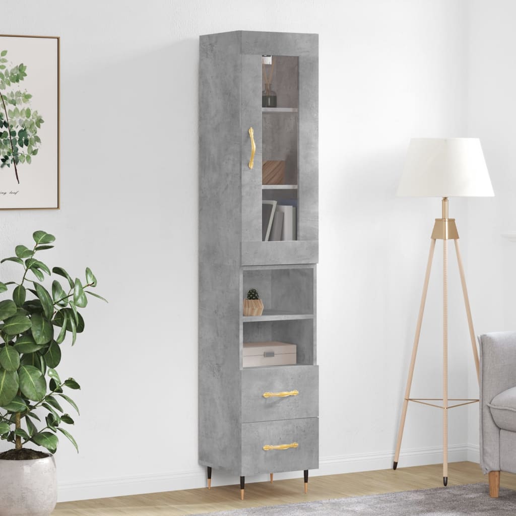 Highboard Concrete Grey 34.5x34x180 cm Engineered Wood