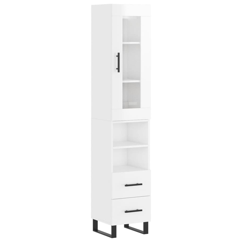 Highboard High Gloss White 34.5x34x180 cm Engineered Wood