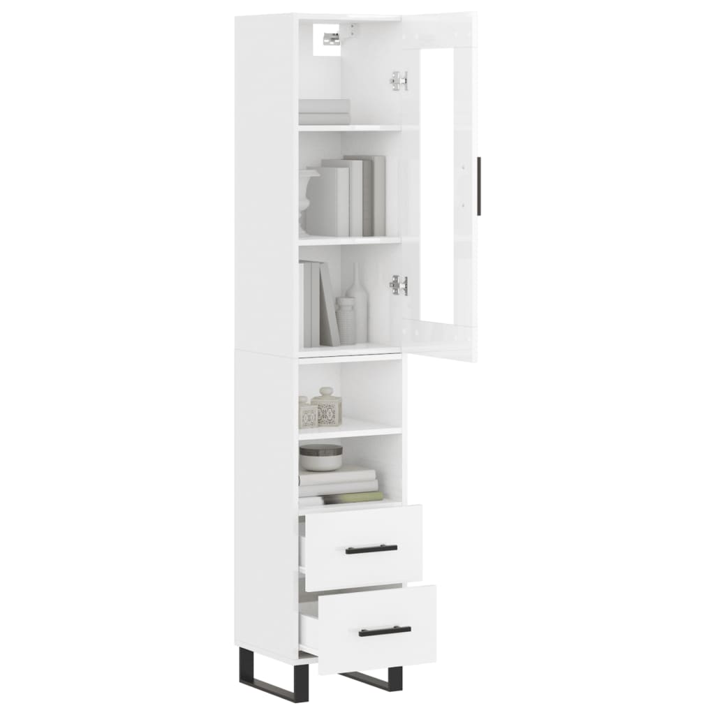 Highboard High Gloss White 34.5x34x180 cm Engineered Wood