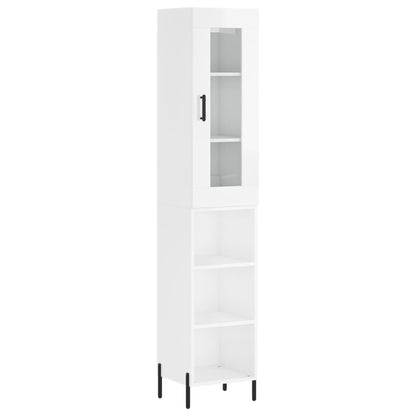 Highboard High Gloss White 34.5x34x180 cm Engineered Wood