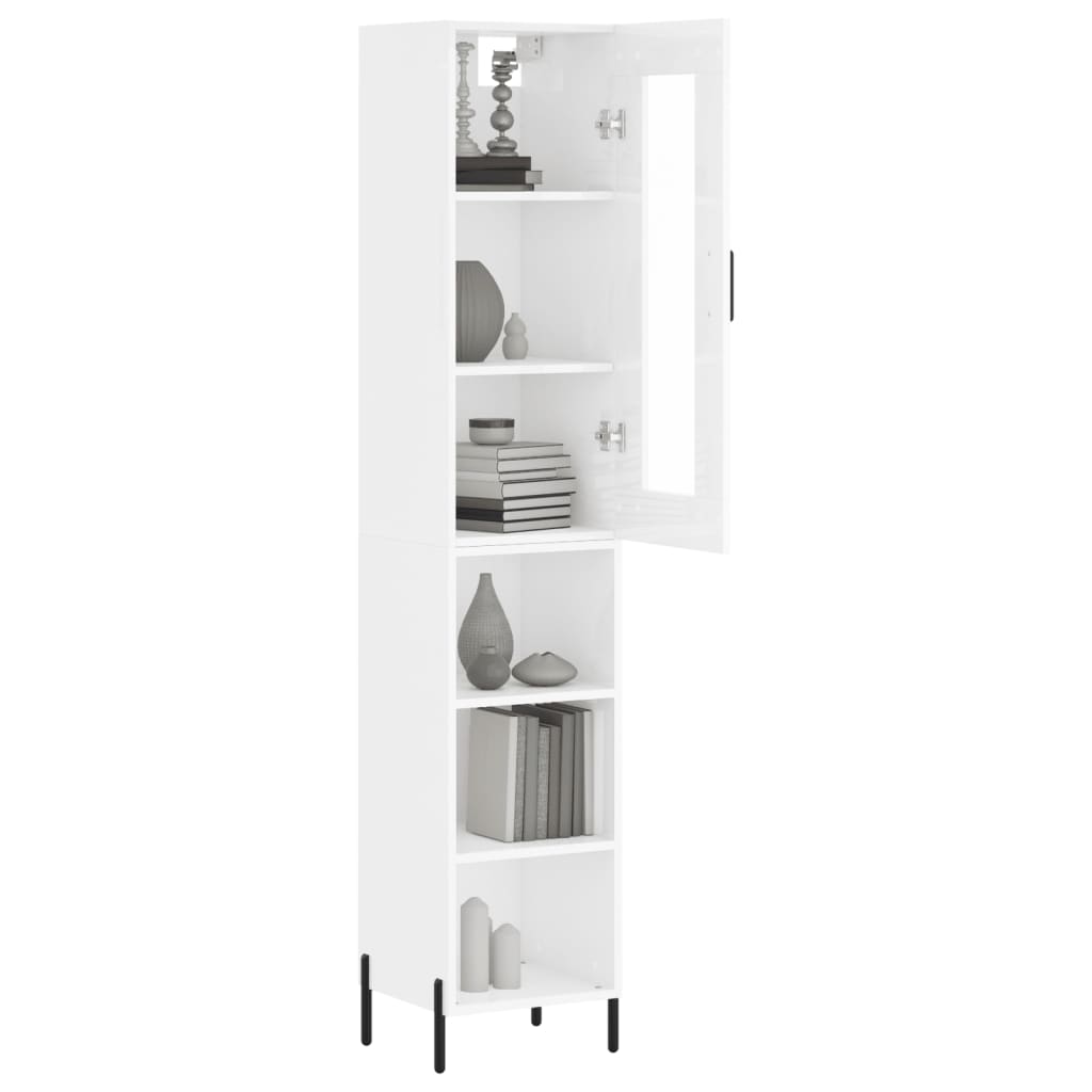 Highboard High Gloss White 34.5x34x180 cm Engineered Wood