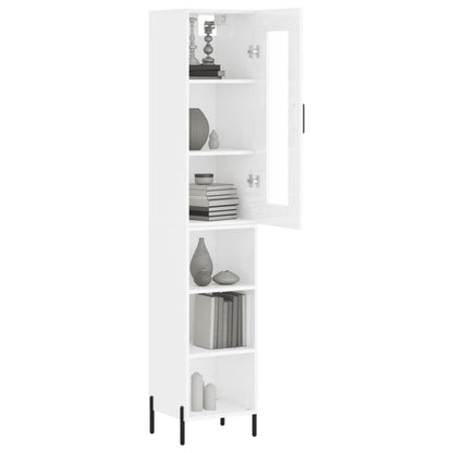 Highboard High Gloss White 34.5x34x180 cm Engineered Wood