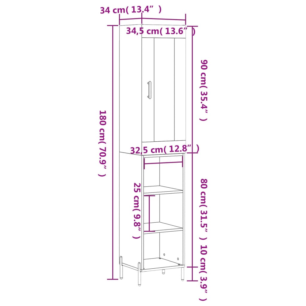 Highboard Grey Sonoma 34.5x34x180 cm Engineered Wood