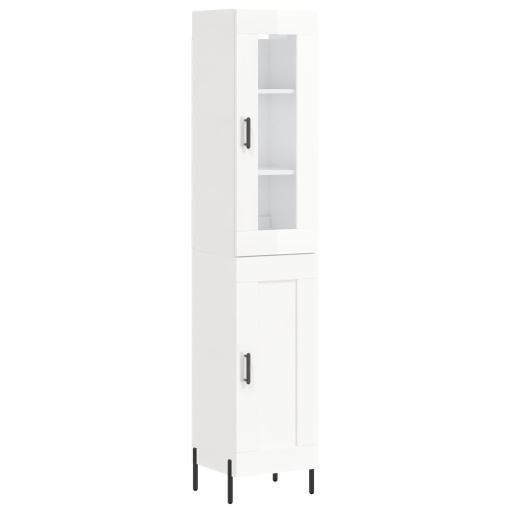 Highboard High Gloss White 34.5x34x180 cm Engineered Wood