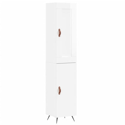 Highboard High Gloss White 34.5x34x180 cm Engineered Wood