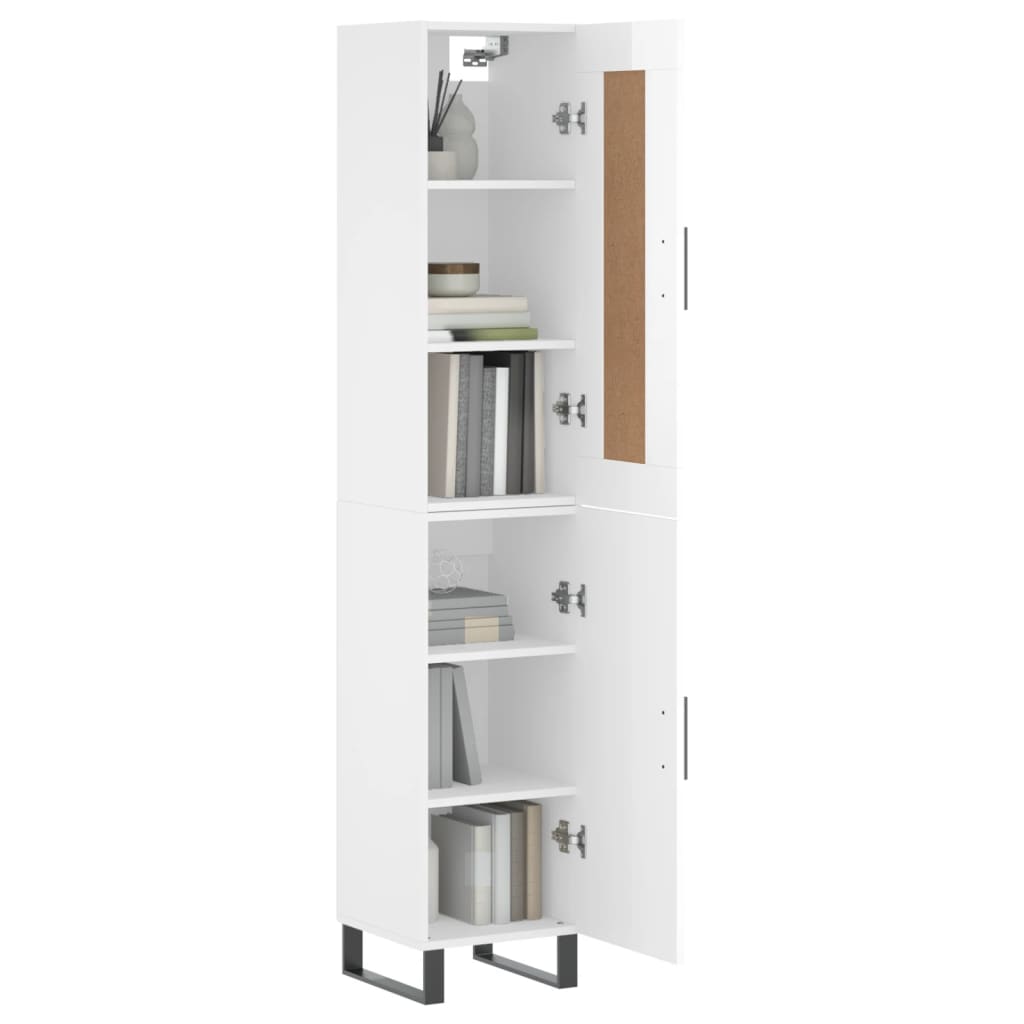 Highboard High Gloss White 34.5x34x180 cm Engineered Wood