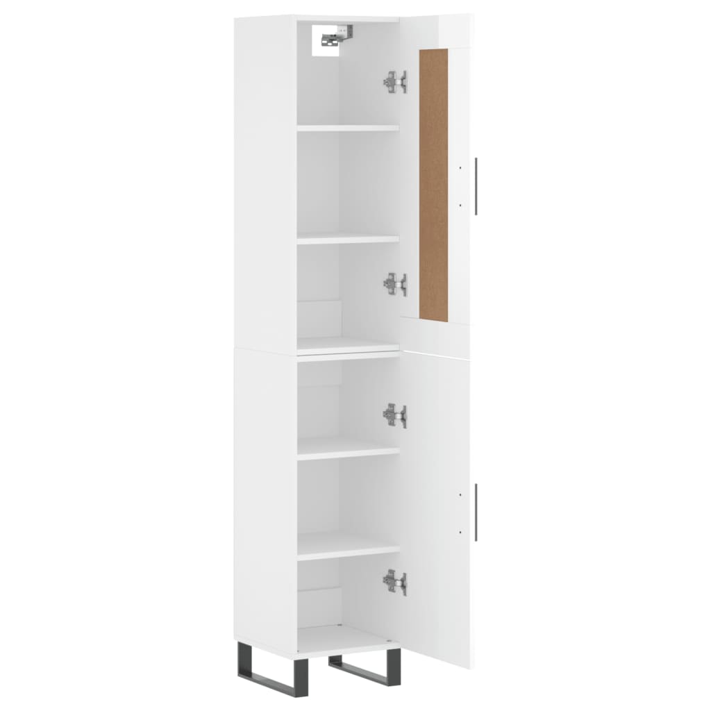 Highboard High Gloss White 34.5x34x180 cm Engineered Wood