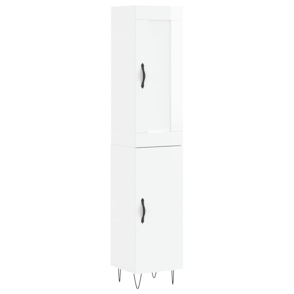 Highboard High Gloss White 34.5x34x180 cm Engineered Wood