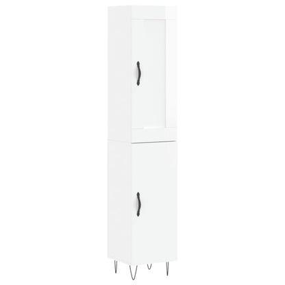 Highboard High Gloss White 34.5x34x180 cm Engineered Wood