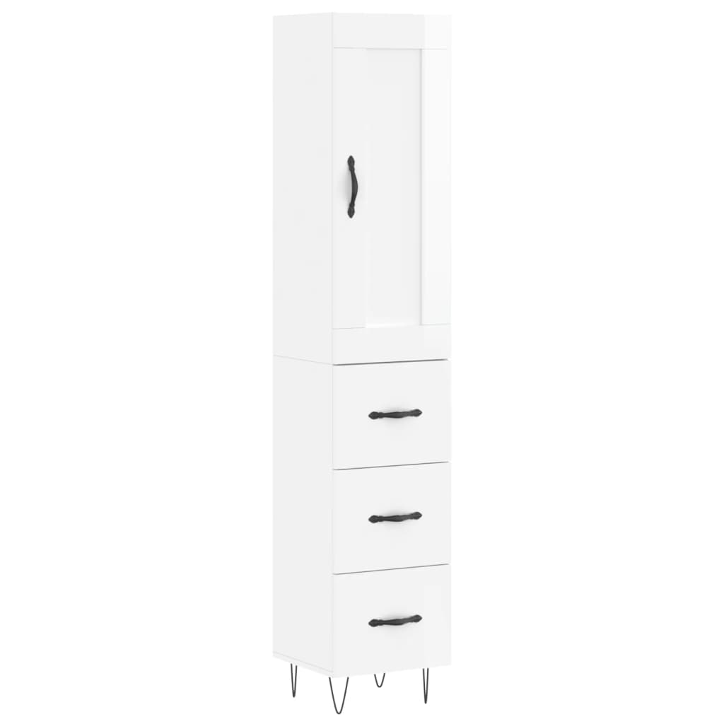 Highboard High Gloss White 34.5x34x180 cm Engineered Wood