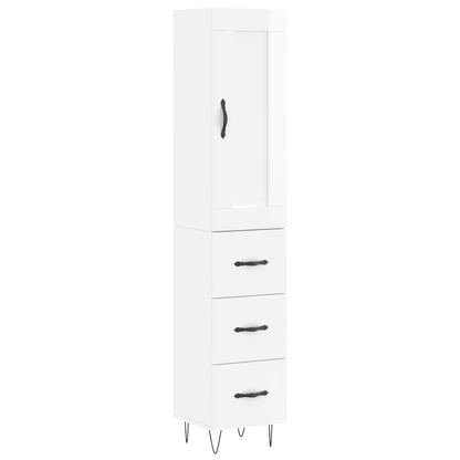 Highboard High Gloss White 34.5x34x180 cm Engineered Wood