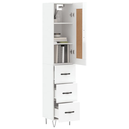 Highboard High Gloss White 34.5x34x180 cm Engineered Wood