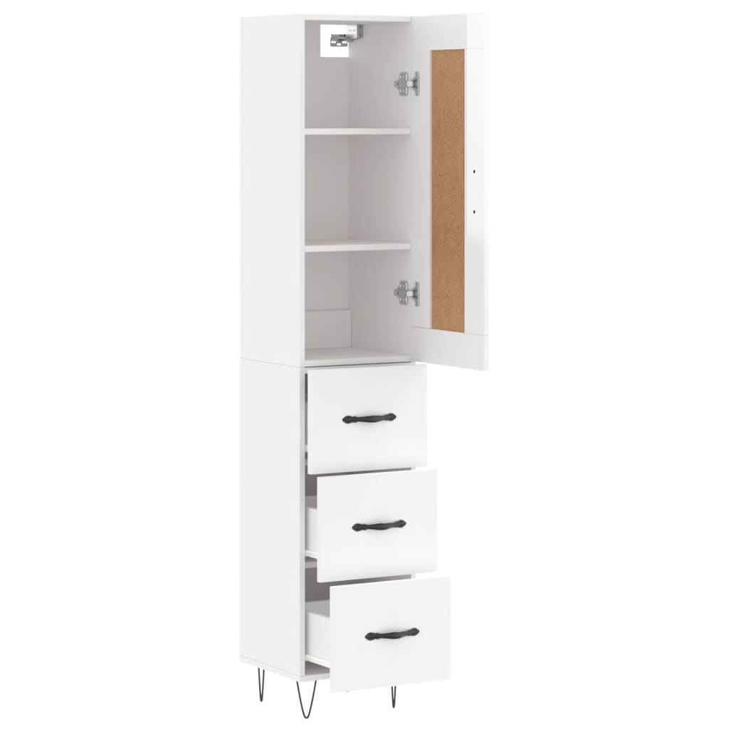 Highboard High Gloss White 34.5x34x180 cm Engineered Wood