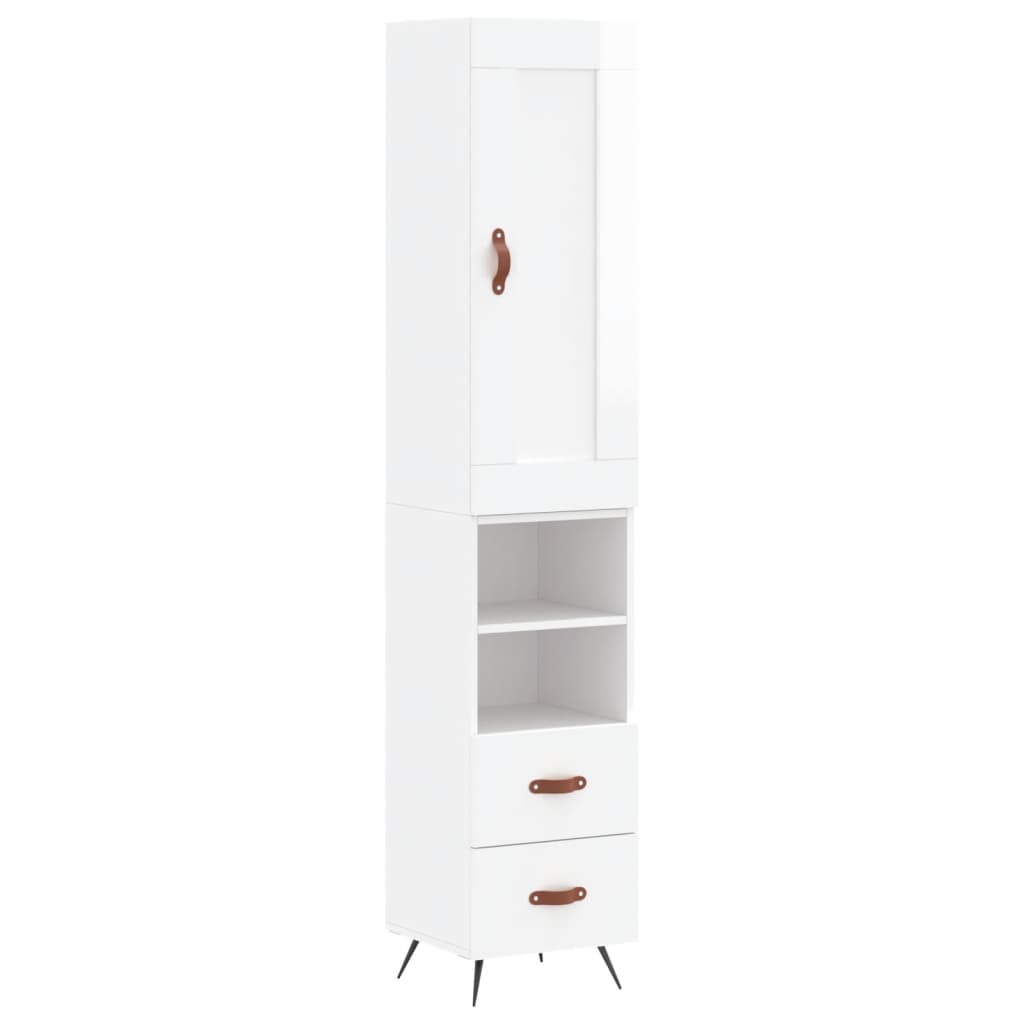 Highboard High Gloss White 34.5x34x180 cm Engineered Wood