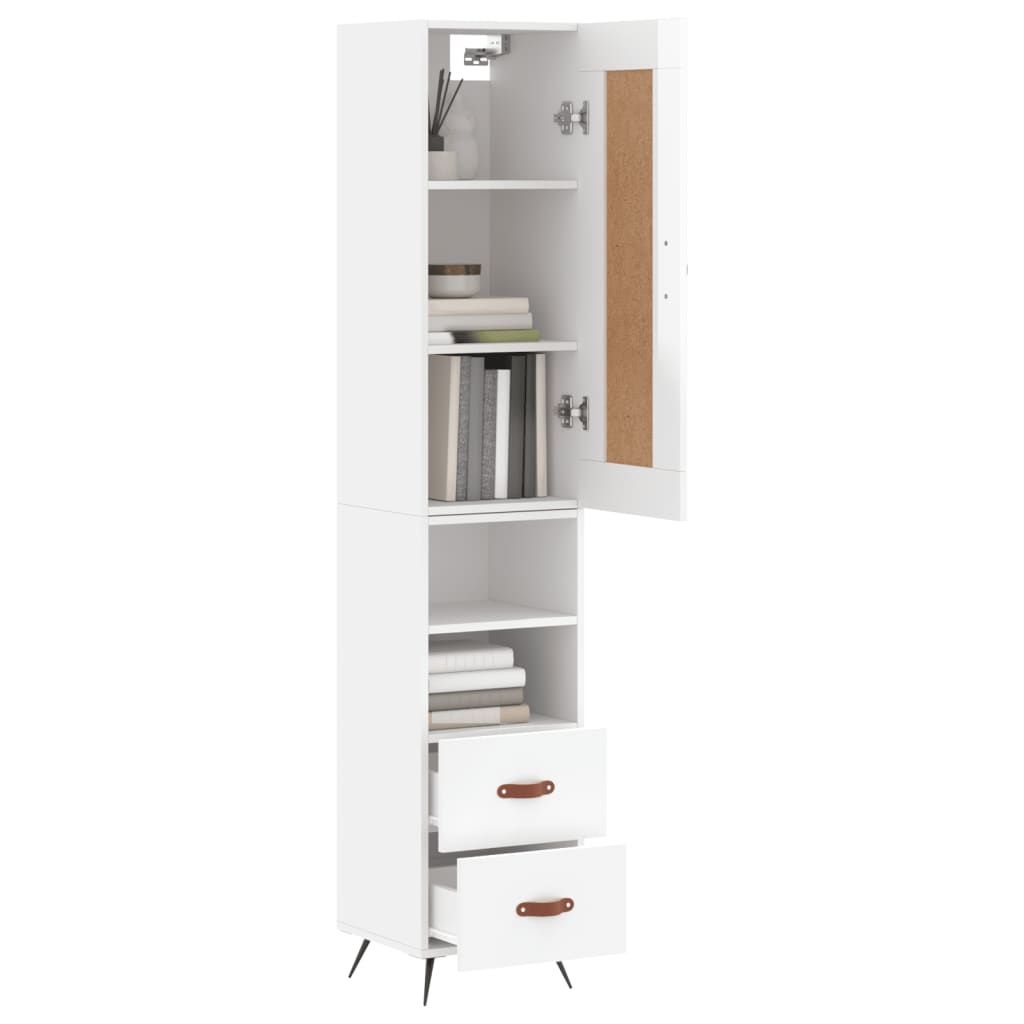 Highboard High Gloss White 34.5x34x180 cm Engineered Wood