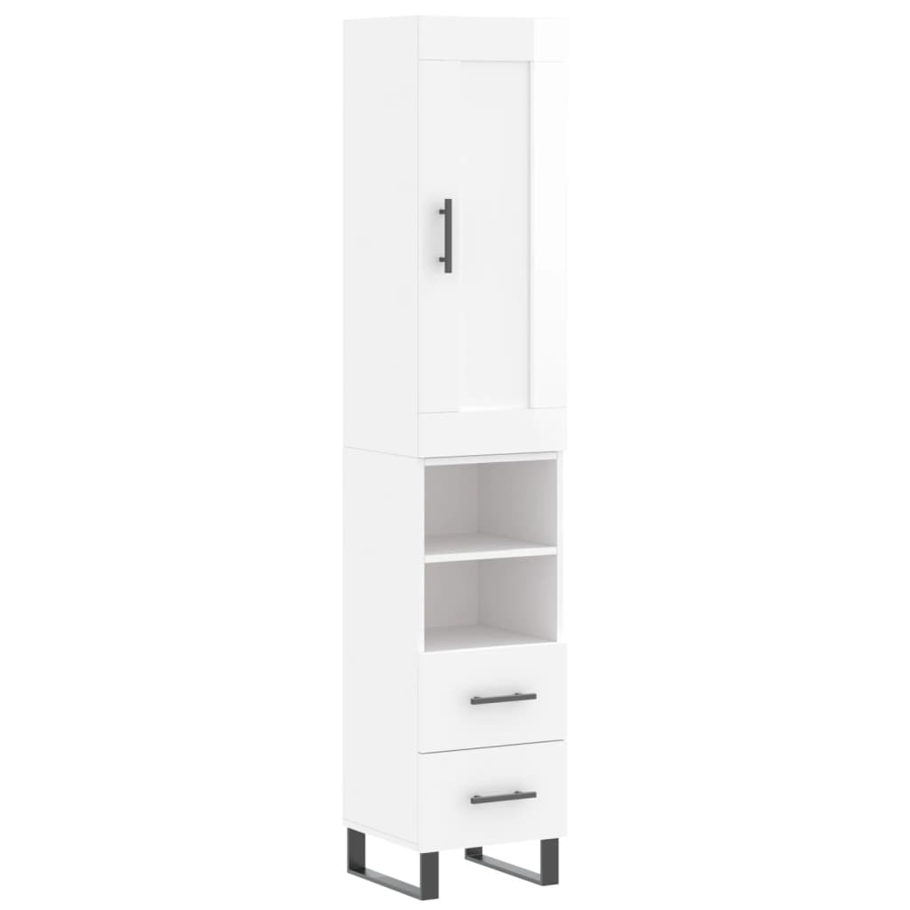 Highboard High Gloss White 34.5x34x180 cm Engineered Wood