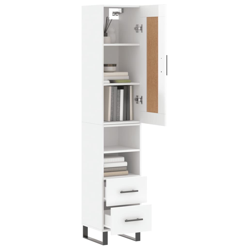 Highboard High Gloss White 34.5x34x180 cm Engineered Wood