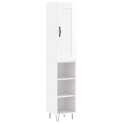 Highboard High Gloss White 34.5x34x180 cm Engineered Wood