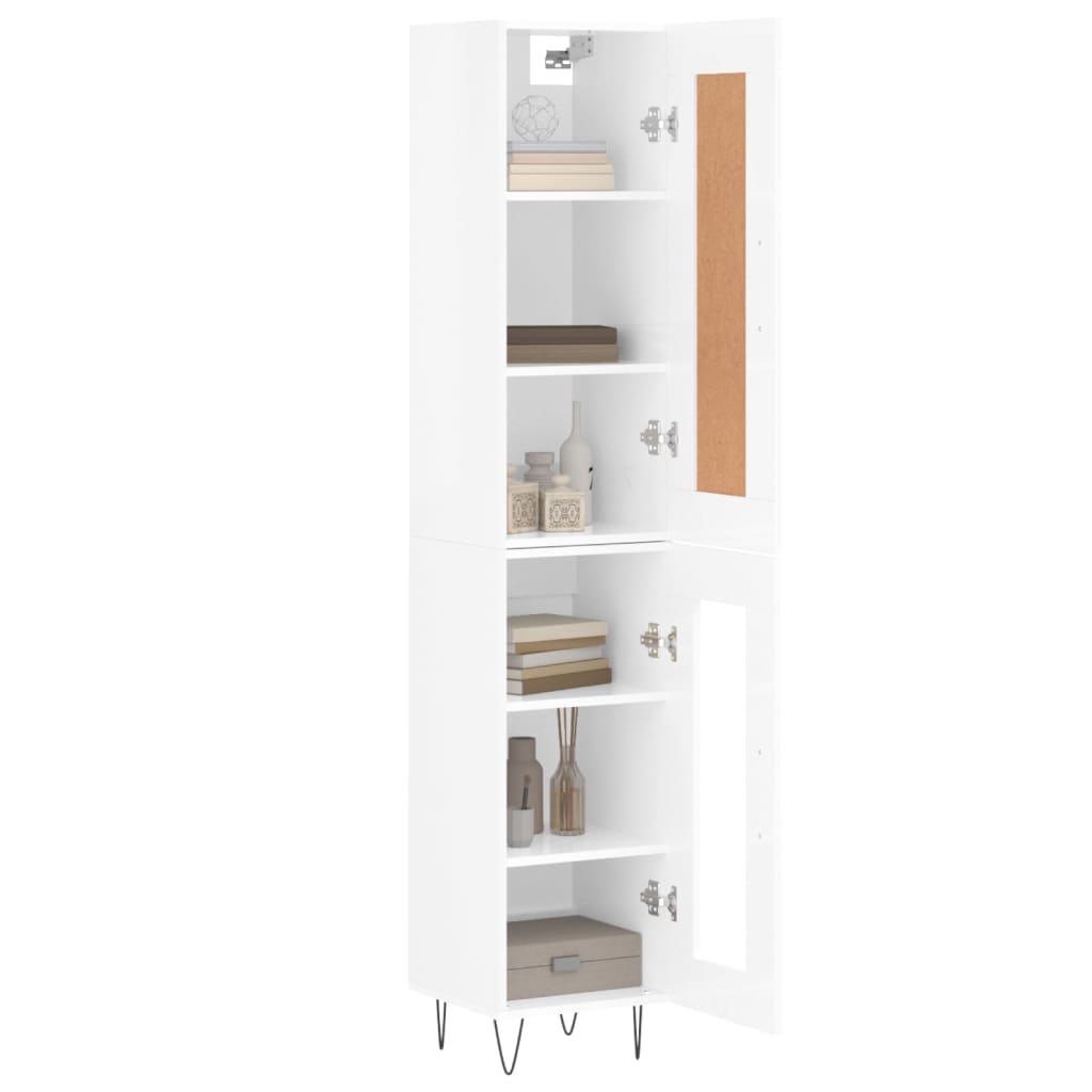 Highboard High Gloss White 34.5x34x180 cm Engineered Wood