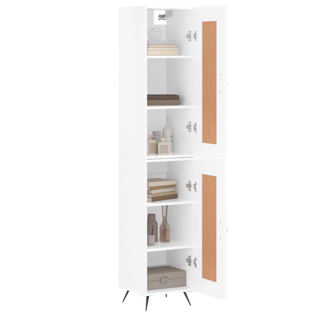 Highboard High Gloss White 34.5x34x180 cm Engineered Wood