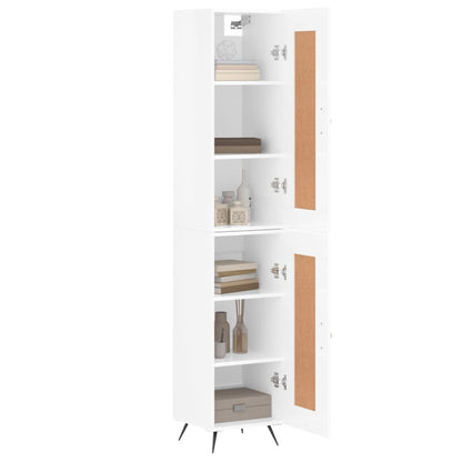 Highboard High Gloss White 34.5x34x180 cm Engineered Wood