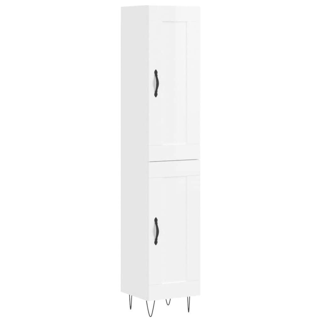 Highboard High Gloss White 34.5x34x180 cm Engineered Wood