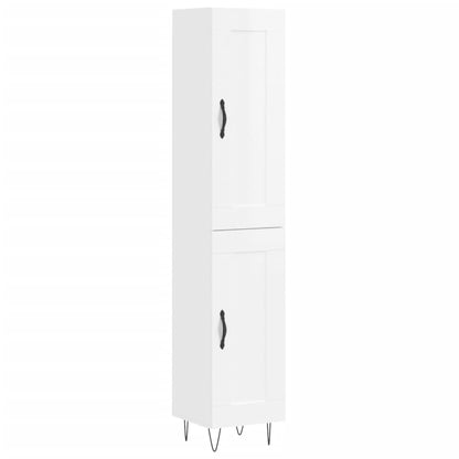 Highboard High Gloss White 34.5x34x180 cm Engineered Wood