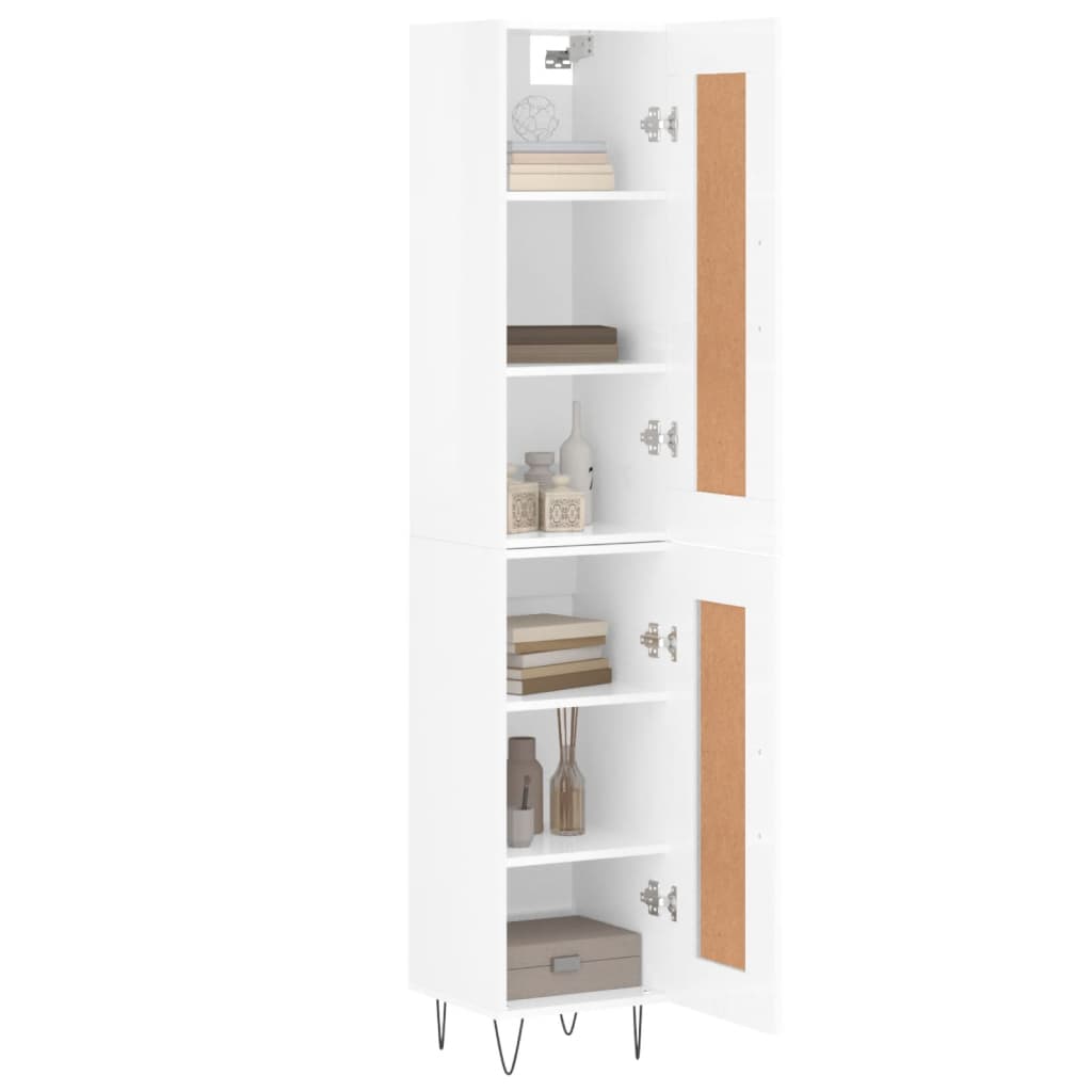 Highboard High Gloss White 34.5x34x180 cm Engineered Wood