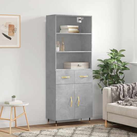 Highboard Concrete Grey 69.5x34x180 cm Engineered Wood