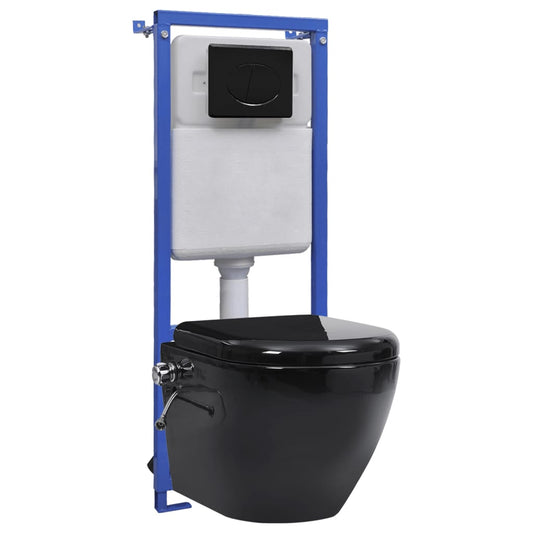 Wall Hung Rimless Toilet with Concealed Cistern Black Ceramic