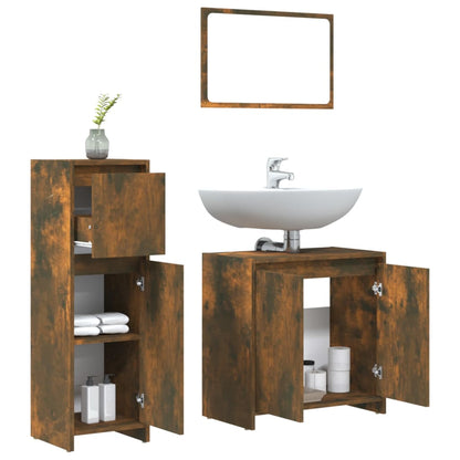 3 Piece Bathroom Furniture Set Smoked Oak Engineered Wood