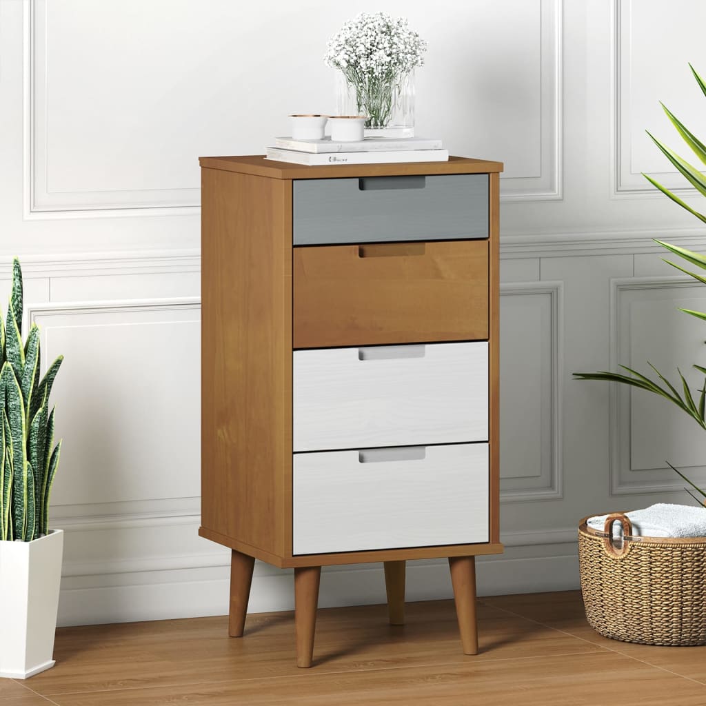 Drawer Cabinet MOLDE Brown 40x35x82 cm Solid Wood Pine