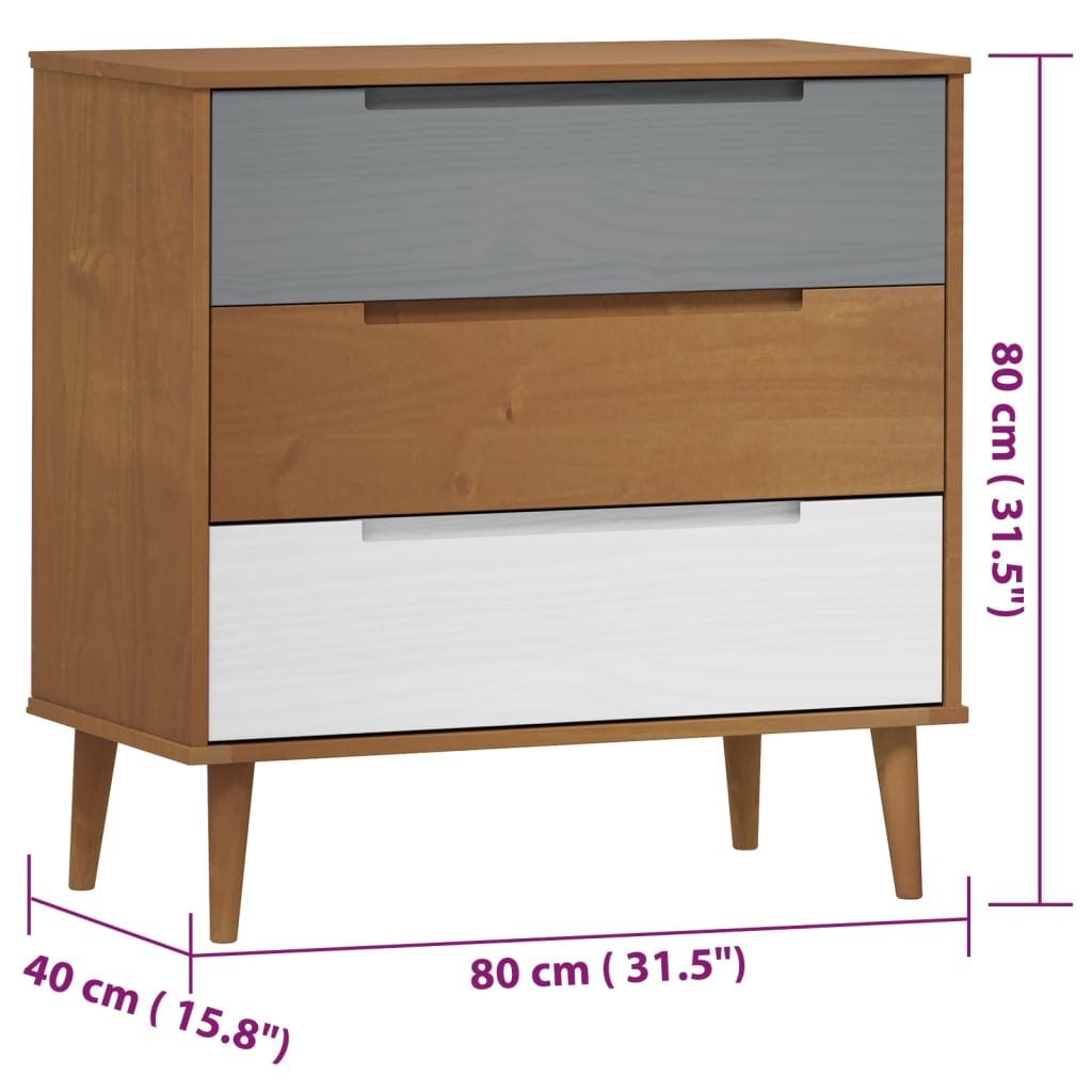 Drawer Cabinet MOLDE Brown 80x40x80 cm Solid Wood Pine