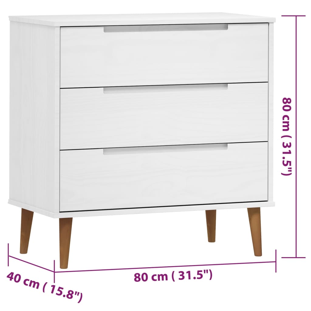 Drawer Cabinet MOLDE White 80x40x80 cm Solid Wood Pine