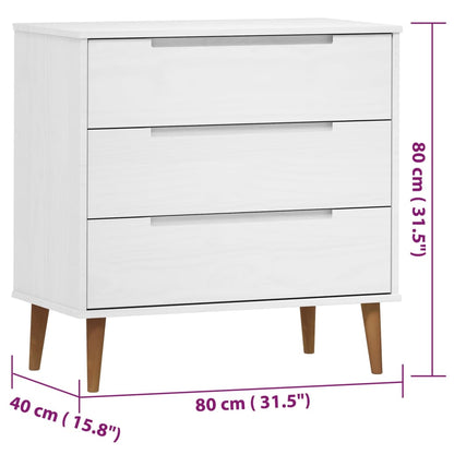 Drawer Cabinet MOLDE White 80x40x80 cm Solid Wood Pine