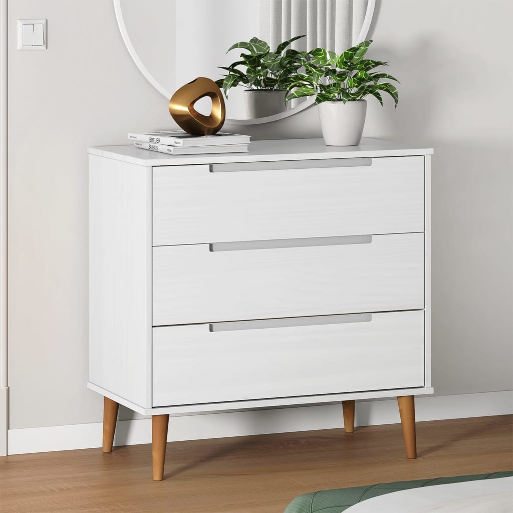 Drawer Cabinet MOLDE White 80x40x80 cm Solid Wood Pine