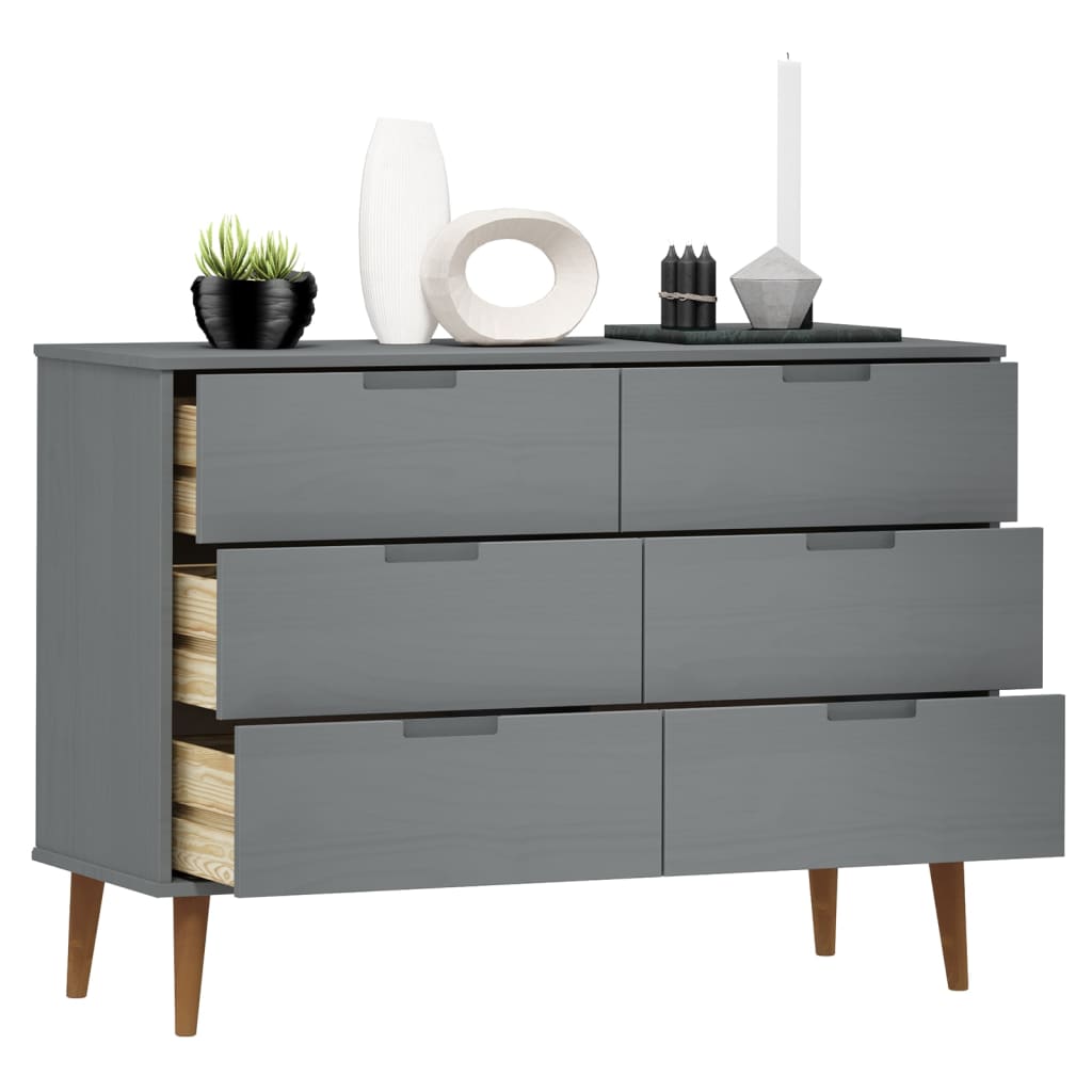 Drawer Cabinet MOLDE Grey 113x40x80 cm Solid Wood Pine