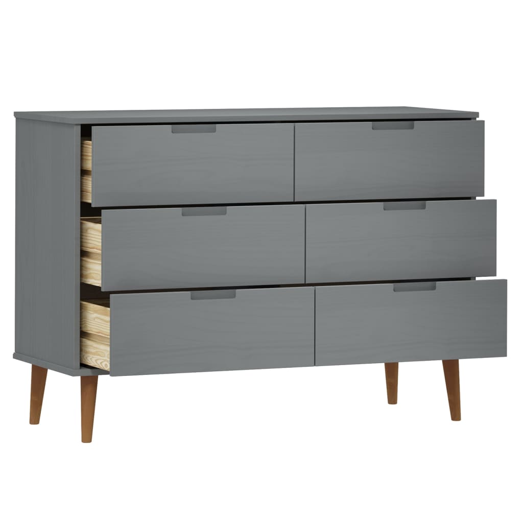 Drawer Cabinet MOLDE Grey 113x40x80 cm Solid Wood Pine