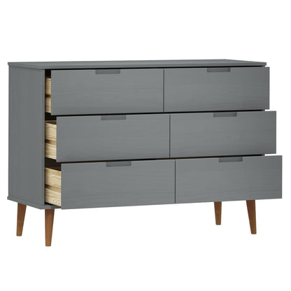 Drawer Cabinet MOLDE Grey 113x40x80 cm Solid Wood Pine