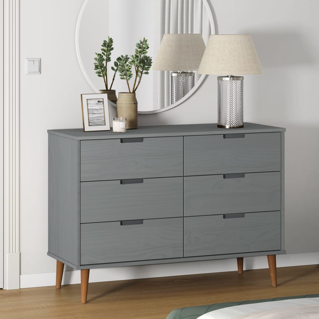 Drawer Cabinet MOLDE Grey 113x40x80 cm Solid Wood Pine