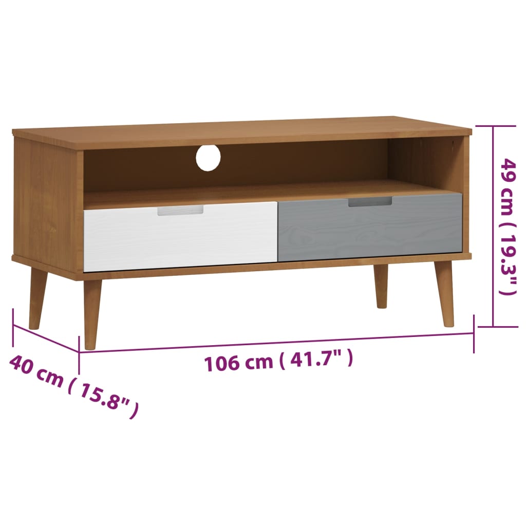 TV Cabinet MOLDE Brown 106x40x49 cm Solid Wood Pine