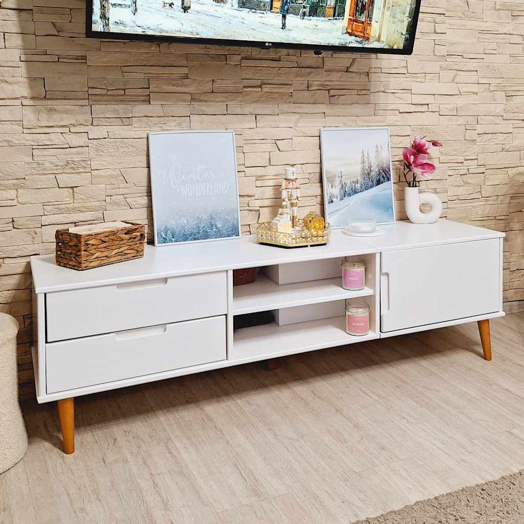 TV Cabinet MOLDE White 158x40x49 cm Solid Wood Pine